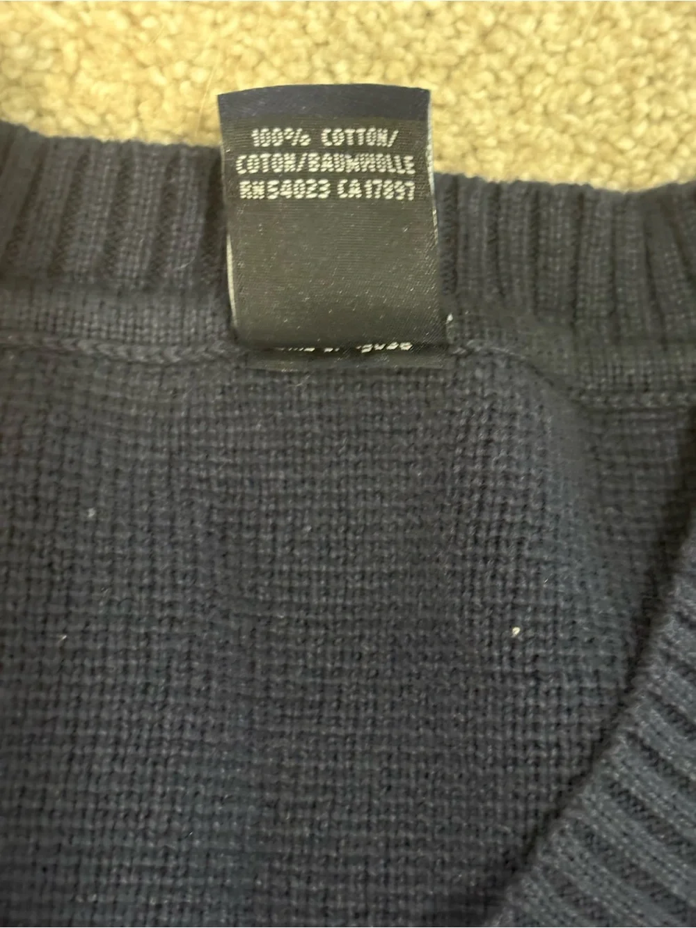 GAP Men's Dark Navy V-Neck Cotton Sweater